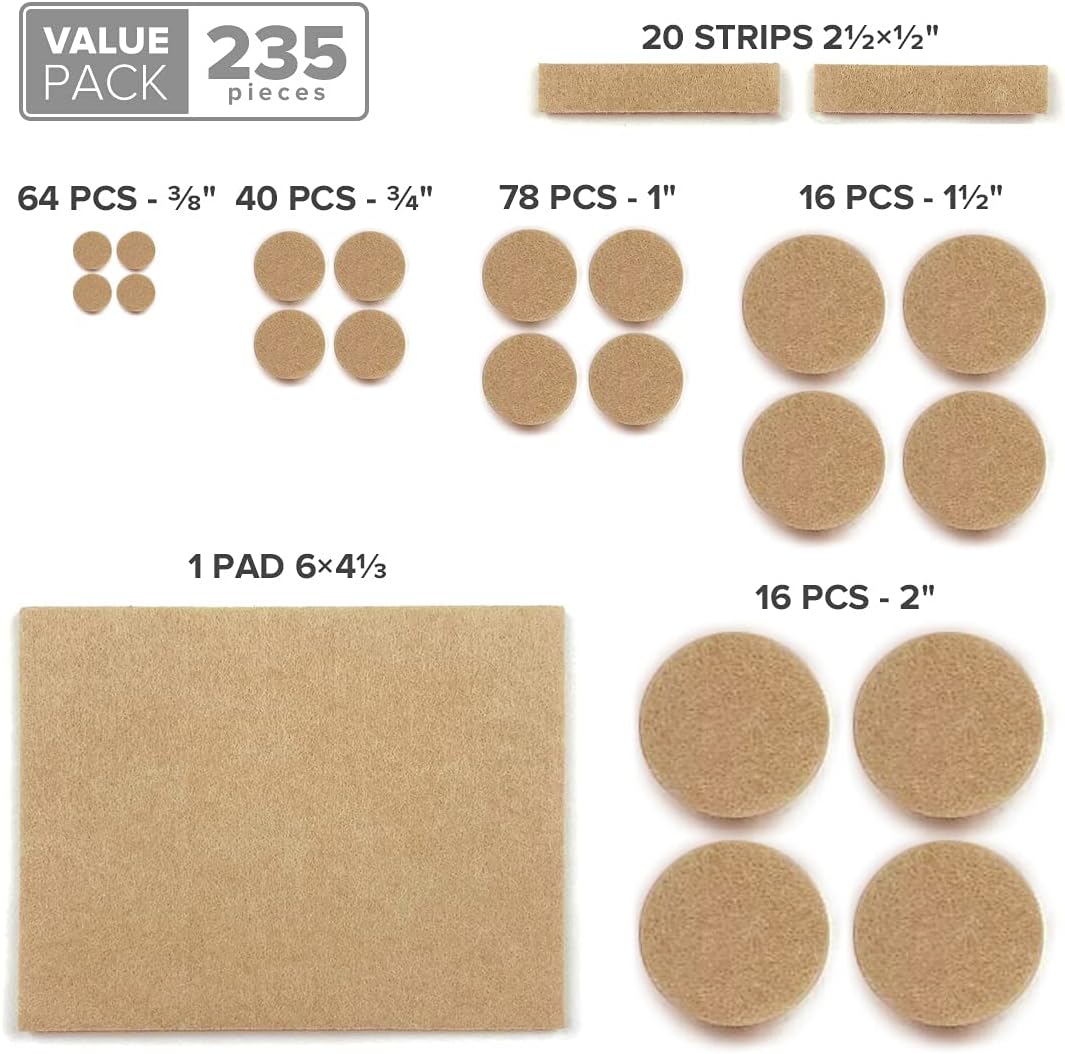 Felt Furniture Pads X-PROTECTOR 235 PCS Premium Furniture Pads - Felt Pads Furniture Feet Best Wood Floor Protectors - Protect Your Hardwood & Laminate Flooring! | Furniture Feet Best Wood Floor Protectors - Protect Your Hardwood & Laminate Flooring!