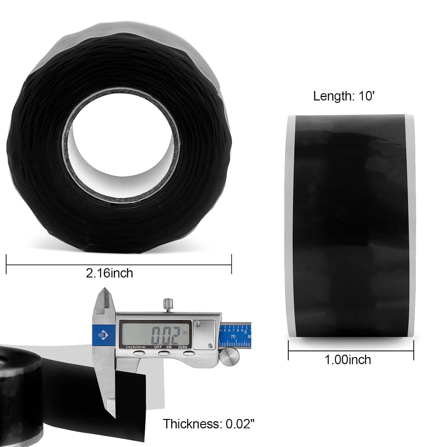 Romeda 1 Inch x 10 FT Black Self-Fusing Silicone, Thickness 0.5mm Hose Repair Tape, Heavy Duty and Leak Proof Rubber Hose Tape, Pipe for Water - Black