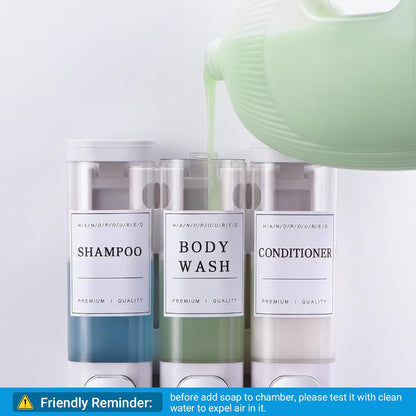 Shampoo and Conditioner Dispenser, Shower Soap Dispenser Wall Mounted, Shampoo Dispenser for Shower Wall No Drill, Bathroom Body Wash Dispenser 2 * 350ml White 2 Chamber