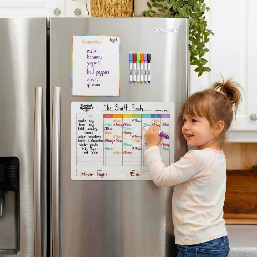 Large Magnetic Chore Chart for Refrigerator, Dry Erase Responsibility Board & Reward Tracker for Kids, Multiple Children, and Adults