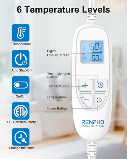 RENPHO Electric Heating Pad - 6 Heat Levels for Neck Shoulder and Back, Birthday Gifts for Women Men Mom Dad, Weighted Pad for Snug Fit, ETL Safety Certified, FSA Eligible, 24"x33" Gray