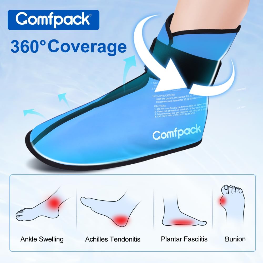 Comfpack Large Foot Ice Pack Wrap for Full Foot Ankle Pain Relief, Long Lasting Cold Ice Boot for Swelling After Surgery, Sore Feet, Broken Foot, Plantar Fasciitis, Gout, Bunion