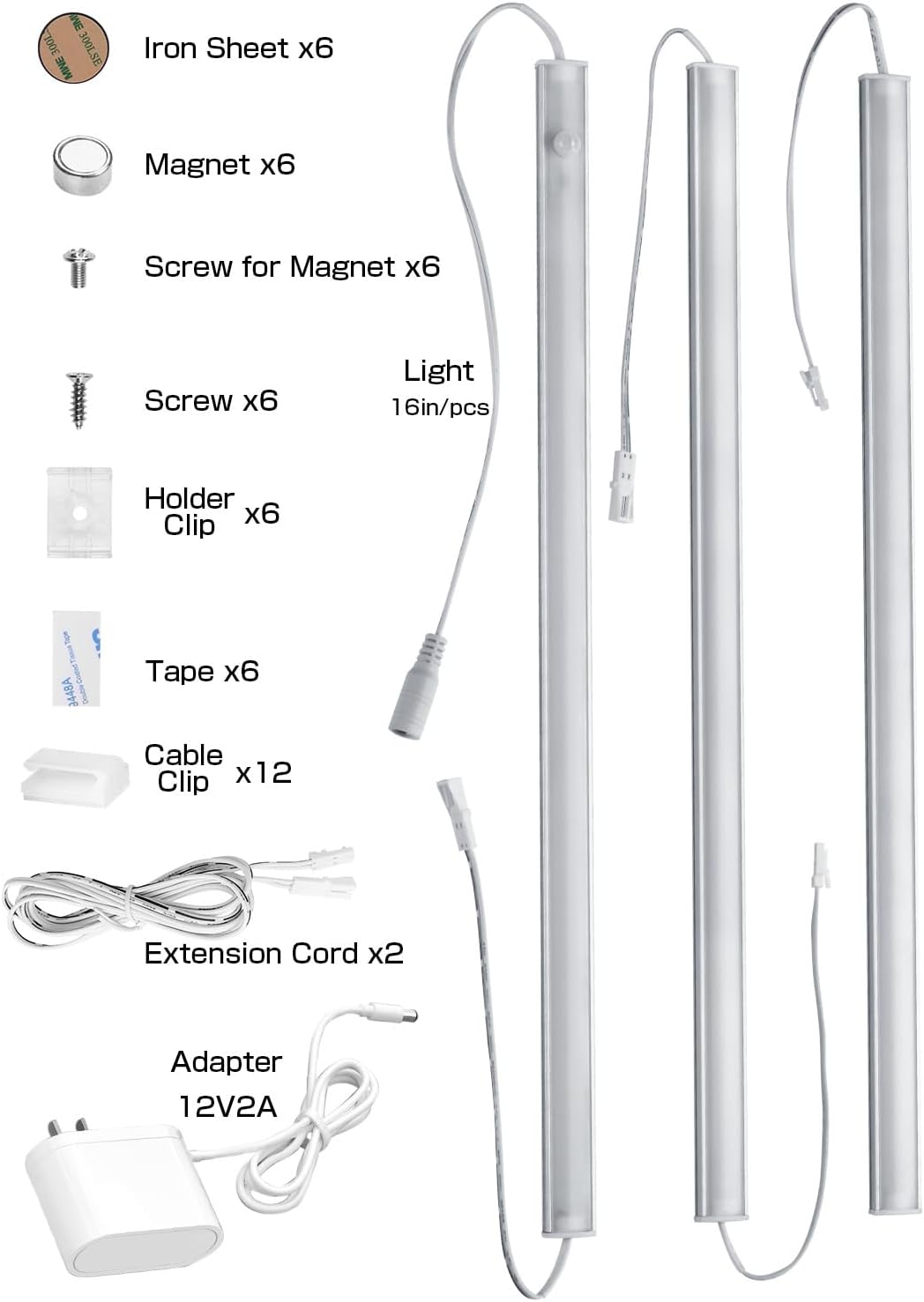 Under Cabinet Lighting LED Motion Sensor Lights Plug in Indoor, 16 inch 500LM 12V Under Counter Super Bright Ultra Thin Magnetic for Kitchen/Closet/Hallway/Toilet/Garage(Cool White/6000K)