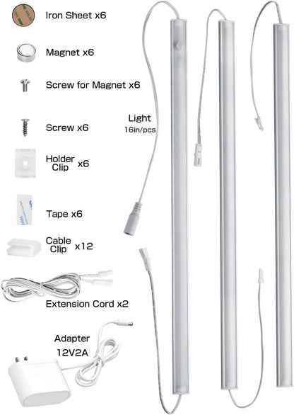 Under Cabinet Lighting LED Motion Sensor Lights Plug in Indoor, 16 inch 500LM 12V Under Counter Super Bright Ultra Thin Magnetic for Kitchen/Closet/Hallway/Toilet/Garage(Cool White/6000K)