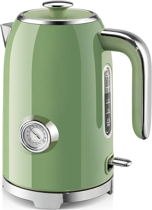 SUSTEAS 57oz Electric Kettle with Thermometer, Hot Water Pot, Retro Green