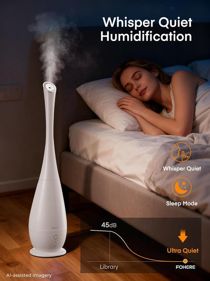 FOHERE Humidifiers for Bedroom Large Room, 5L Cool Mist Quiet Humidifier 48H Long Last for Indoor Plant, Baby, Home, Office with Humidity Sensor, Aroma Box, 3 Speed Settings, White
