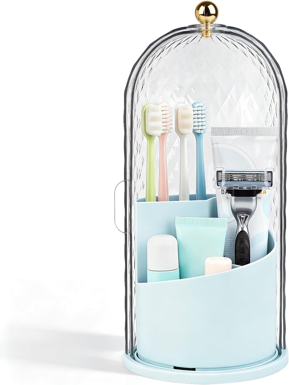 Toothbrush Holder with Cover for Bathroom Countertop, Organizer, White | Rotating 3 Slot Holder for Electric Toothbrushes, Toothpaste, Self Draining Vanity Organizer, Makeup Brush Storage