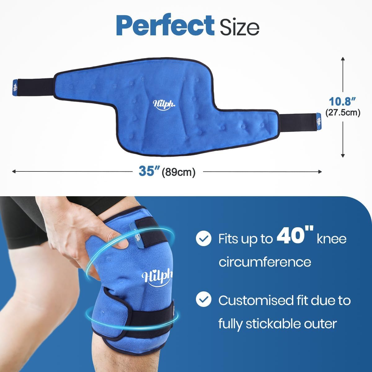 Hilph Ice Pack for Knee Pain Relief, Z-Shaped for Bendable & 360° Coverage | Easy Wear, Adjustable Cold & Compression Therapy Gel Ice Pack Wrap for Knee Replacement Surgery, Swelling, Meniscus Tear, ACL