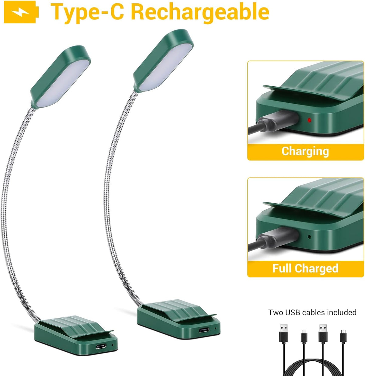 2 Pack Rechargeable Book Lights for Reading in Bed, Eye-Caring Clip-On Reading Lights with 3 Color Temperatures & 3 Brightness Levels, Lightweight Book Light for Night Reading, Kids, Study
