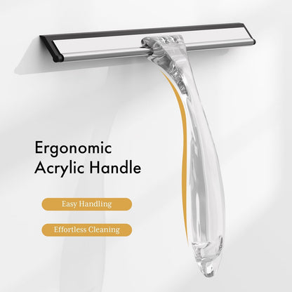AmazerBath Squeegee for Shower Glass Door, 10 Inches, Clear | All-Purpose squeegee with Suction Hook & Adhesive Hook, Silicone Blade, for Shower Doors, Windows, Tiles and Car Glass
