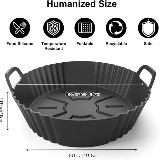 Silicone Air Fryer Liners 2 Pack, Reusable Liners Compatible for Ninja Foodi DZ201, DZ401, DZ550, COSORI, Chefman, Instant Air Fryer, and 6-in-1 8-10QT Air Fryer Baskets