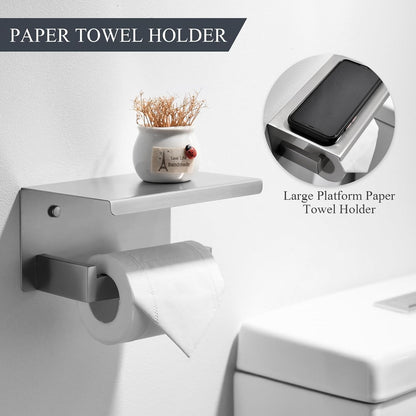 TURS Bathroom Hardware Set Black 4-Piece Towel Bar Set Include 24 Inch Towel Bar Hand Towel Holder Towel Hook Toilet Paper Holder with Shelf Wall Mounted Stainless Steel Bathroom Accessories Set