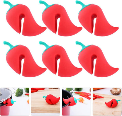 Healeved 6pcs Small Pepper-shaped Silicone Pot Lid Spill-proof Lifters Boil Stopper Pan Protectors for Kitchen Cooking