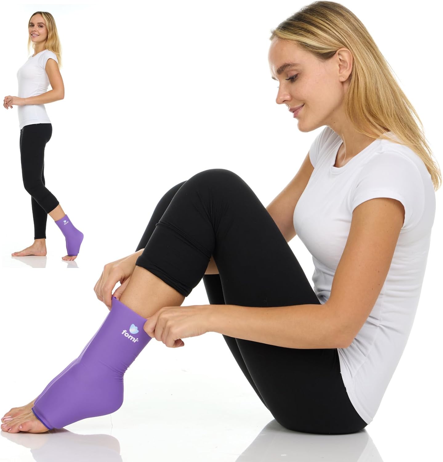 FOMI Hot Cold Ankle Foot Gel Ice Pack Wrap | 2 Pack | Premium Comfort 360 Degree Solid Gel Cooling Compression for Plantar Fasciitis, Heel Spurs, Achilles, Tendonitis, Sore Feet, Gout