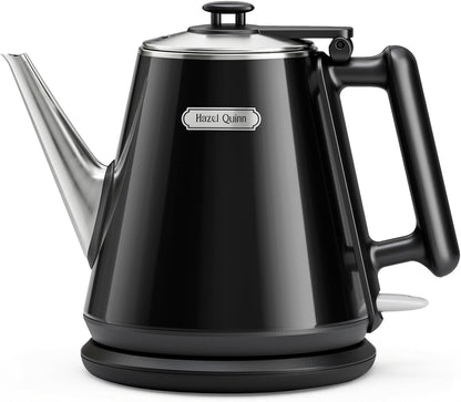 Hazel Quinn Electric Kettle, 1L/34oz Small Tea Kettle - Pearl White | 800W Fast Boil, 304 Stainless Steel Interior, Double-Wall Cool Touch, Gooseneck Spout, Auto Shut-Off, BPA-Free Cordless Home
