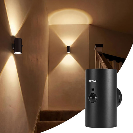 EZVALO Motion Sensor Wall Sconces with Remote, Rechargeable Battery Operated 4000mAh Wall Lights, 3 Color Temperatures & 12 RGB, Wireless LED Lighting for Hallway, Living Room (Brushed Gold, 2 Pack)