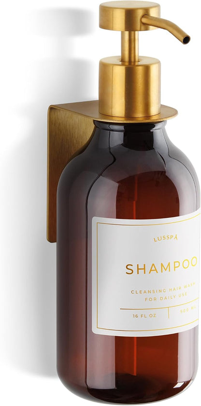 Shower Shampoo Dispenser Wall Mounted – 3 Refillable 16.9 oz Clear Bottles with Stainless Steel Pumps & No-Drill Adhesive Holders – Soap Dispenser Set for Bathroom (3 X Clear/Silver)