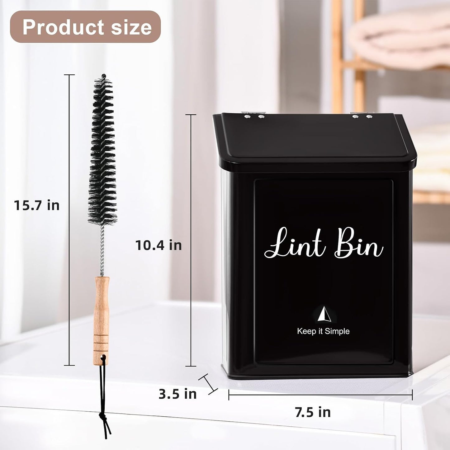 SUBEKYU Magnetic Lint Bin for Laundry Room Organization and Storage,White | Wall Mounted Metal Lint Box Holder Trash Can with Lid for Dryer,Lint Basket for Laundry Room Decor