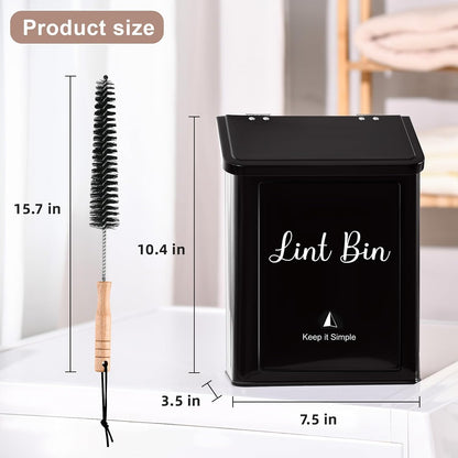 SUBEKYU Magnetic Lint Bin for Laundry Room Organization and Storage,White | Wall Mounted Metal Lint Box Holder Trash Can with Lid for Dryer,Lint Basket for Laundry Room Decor