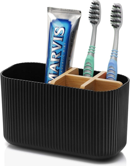 GFWARE Toothbrush Holders for Bathrooms - Bamboo Divider Toothbrush and Toothpaste Holder with Drainage, Kids Electric Toothbrush Organizer for Bathroom Countertop, White Tooth Brush Holder | 5 Slots Toothbrush and Toothpaste Holder with Bamboo Divider,