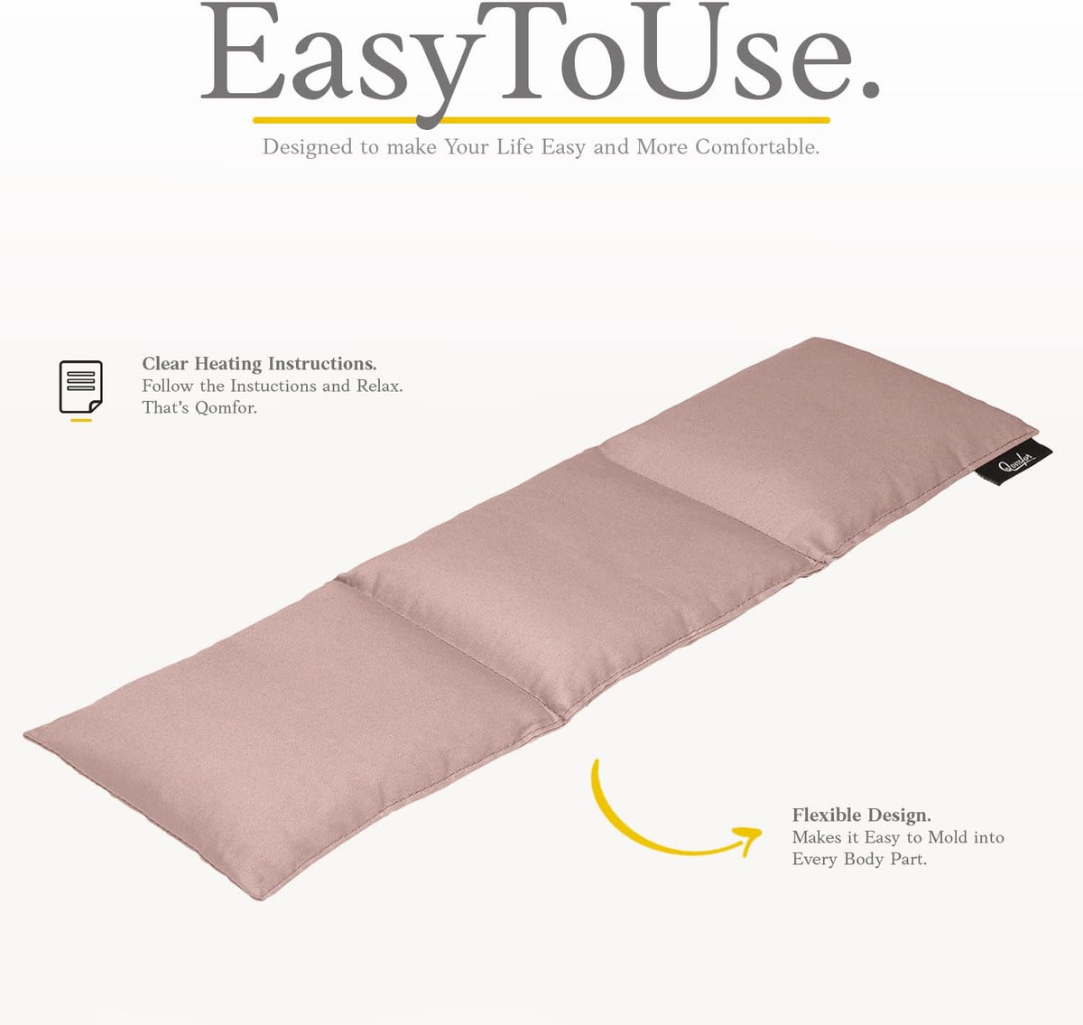 Qomfor - Microwavable Heating Pad - Mauve - 3-Chamber Design Heat Pack - Therapeutic Heat Wrap for Neck, Shoulders & Period Cramps Pain Relief - Reusable Hot/Cold Therapy Bag
