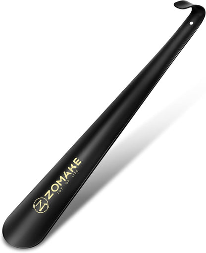 ZOMAKE Shoe Horn Long Handle for Seniors Men Women, Metal Shoehorn 16.5" | Stainless Steel Boot Horn Shoe Spoon Helper, Smooth Rounded Curve, Comfort Grip, No Bending Over, Shoe Care for Daily Use