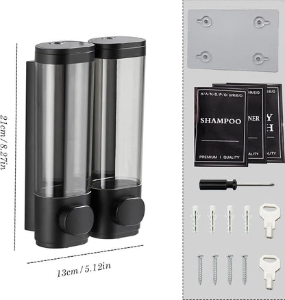 10oz/300ml Single Manual Wall Mounted Soap Dispenser, Black | Bathroom Shampoo and Conditioner Dispenser, Clear Plastic Refillable Liquid Lotion Pump Dispenser and Organizer
