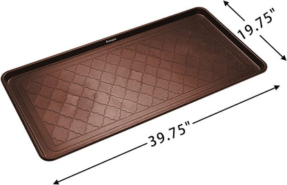 All Weather Boot Tray Extra Large 40"x20" - Brown Plastic Shoe Mat | Multi-purpose mudroom entryway tray with 1.25" raised edges - fits shoes, pet bowls & plants - 100% recycled polypropylene