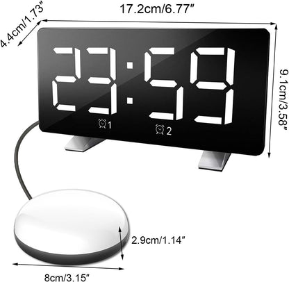 Electronic Vibration Alarm Clock with Super Loud Bed Shaker Memory Function Adjustable Brightness Volume 10 Songs Dual Alarm for Heavy Sleepers Bedroom Desk