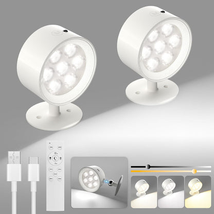 Rechargeable Wall Sconce 2 Pack, Remote & Touch Control, Dimmable | 3 Color Temps, Wireless LED Wall Lights, Magnetic Reading Light, 360° Rotating Wall Lamps for Bedroom Bedside, Living Room