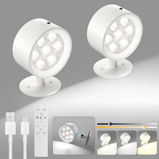 Rechargeable Wall Sconce 2 Pack, Remote & Touch Control, Dimmable | 3 Color Temps, Wireless LED Wall Lights, Magnetic Reading Light, 360° Rotating Wall Lamps for Bedroom Bedside, Living Room