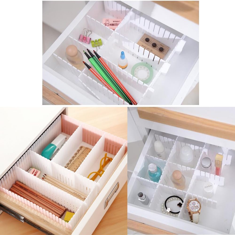Onerbuy 8pcs Adjustable Grid Drawer Dividers DIY Plastic Closet Separator Tidy Organizer Container 32.5 * 7cm/ 12.8 * 2.8inch for Underwear Socks Belt Office Supplies(Transparent White)