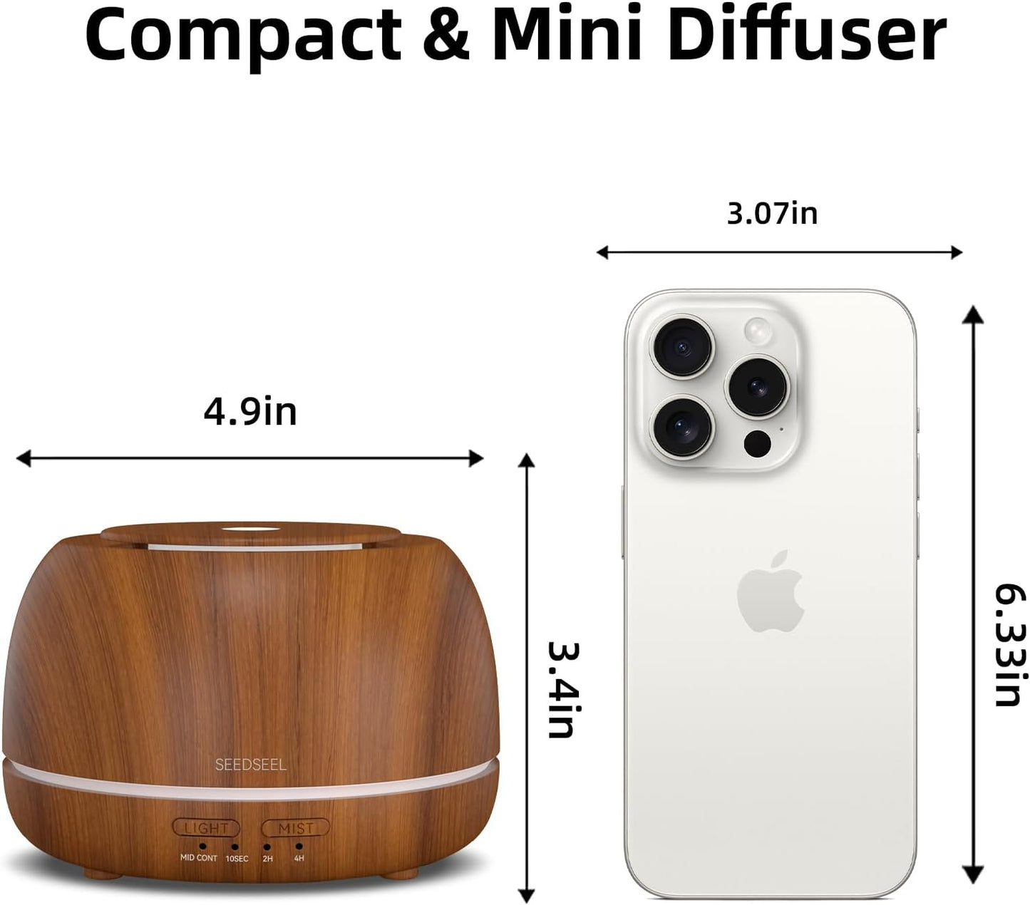 SEEDSEEL 300ML Essential Oil Diffuser,Ultrasonic Aromatherapy Diffuser, 7-Color Gradient Lights, Remote Control, 8 Hours Run Time, Suitable for Home,Office