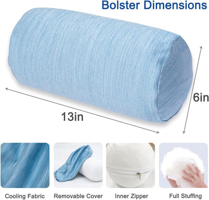 1 MIDDLE ONE Round Cylinder Bolster Pillow with Removable Cooling Cover, Tube Roll Cervical Pillow for Head, Neck, Back and Legs Support, 13"x 6", Grey
