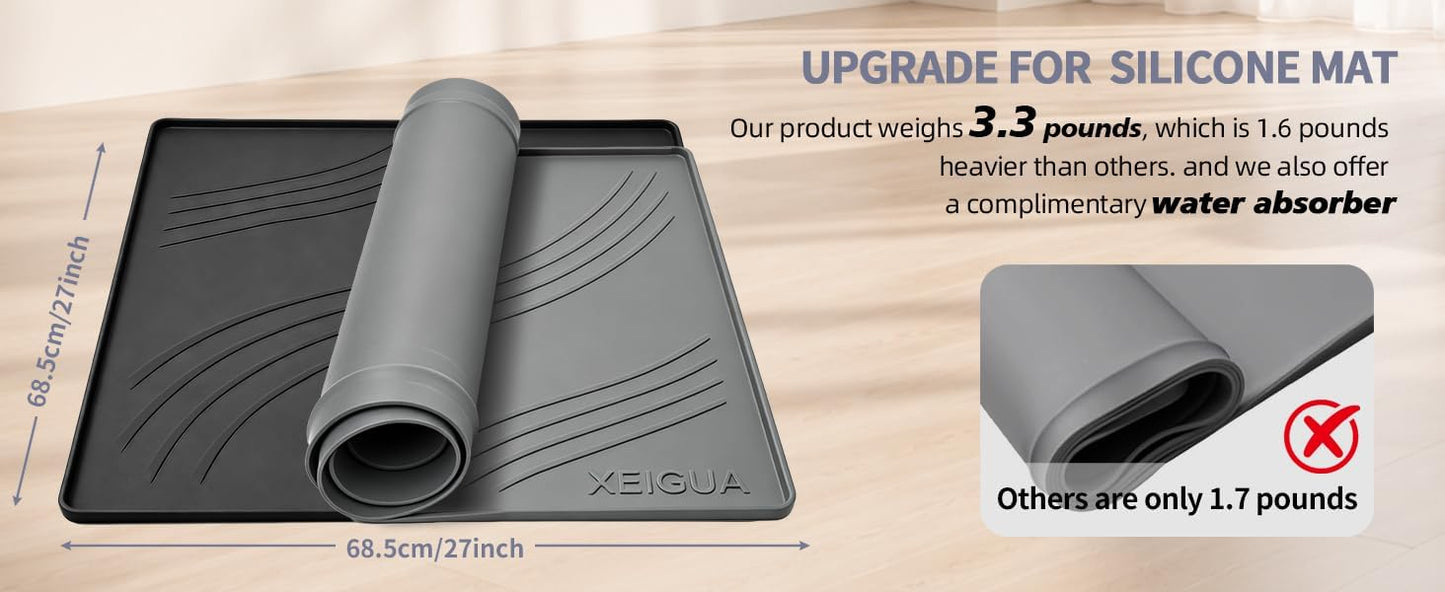 Washing Machine Pan, Drain Pan, Large 33×30/4 LBS Silicone Drain Pan, Waterproof Non-Slip Drip Tray with Raised Edge, Anti-Vibration Floor Leak Protector for Washer, Dryer and Laundry Room