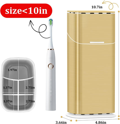 GFWARE Electric Toothbrush Holder with Cover, Ventilated & Drainage, Silver | Detachable 5 Slots Bathroom Organizer for Toothbrush & Toothpaste, Waterproof & Dustproof, Electric Toothbrushes Under 10 In