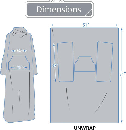 Solaris Wearable Blanket with Sleeves for Adults, Softness Comfort Warmth Fleece Gift for Women Men, Snuggy Body Throw TV Blanket for Home Office Lounge, Gift for Your Lover