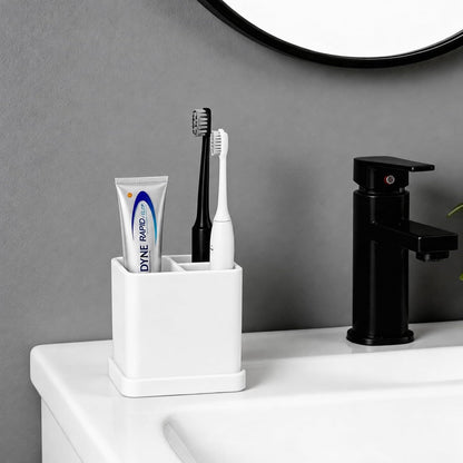 Silicone Toothbrush Holders for Bathrooms with Drainage Tray, White Marble | 3 Slots Unbreakable Countertop Electric Tooth Brush and Toothpaste Holder Organizer Stand, Marble Bathroom Accessories Decor