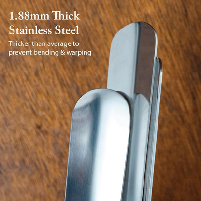 FootFitter 1.8mm Extra Thick Stainless Steel Long Shoe Horn Heavy‑Duty | Reinforced Stainless Steel Design with Leather Grip Handle for Powerful Heel Control, Extended Comfort & Daily Stability