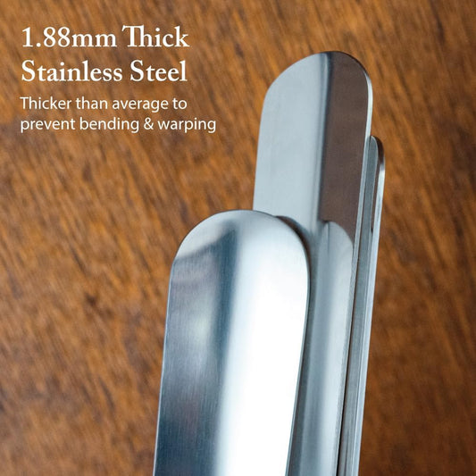FootFitter 1.8mm Extra Thick Stainless Steel Long Shoe Horn Heavy‑Duty | Reinforced Stainless Steel Design with Leather Grip Handle for Powerful Heel Control, Extended Comfort & Daily Stability