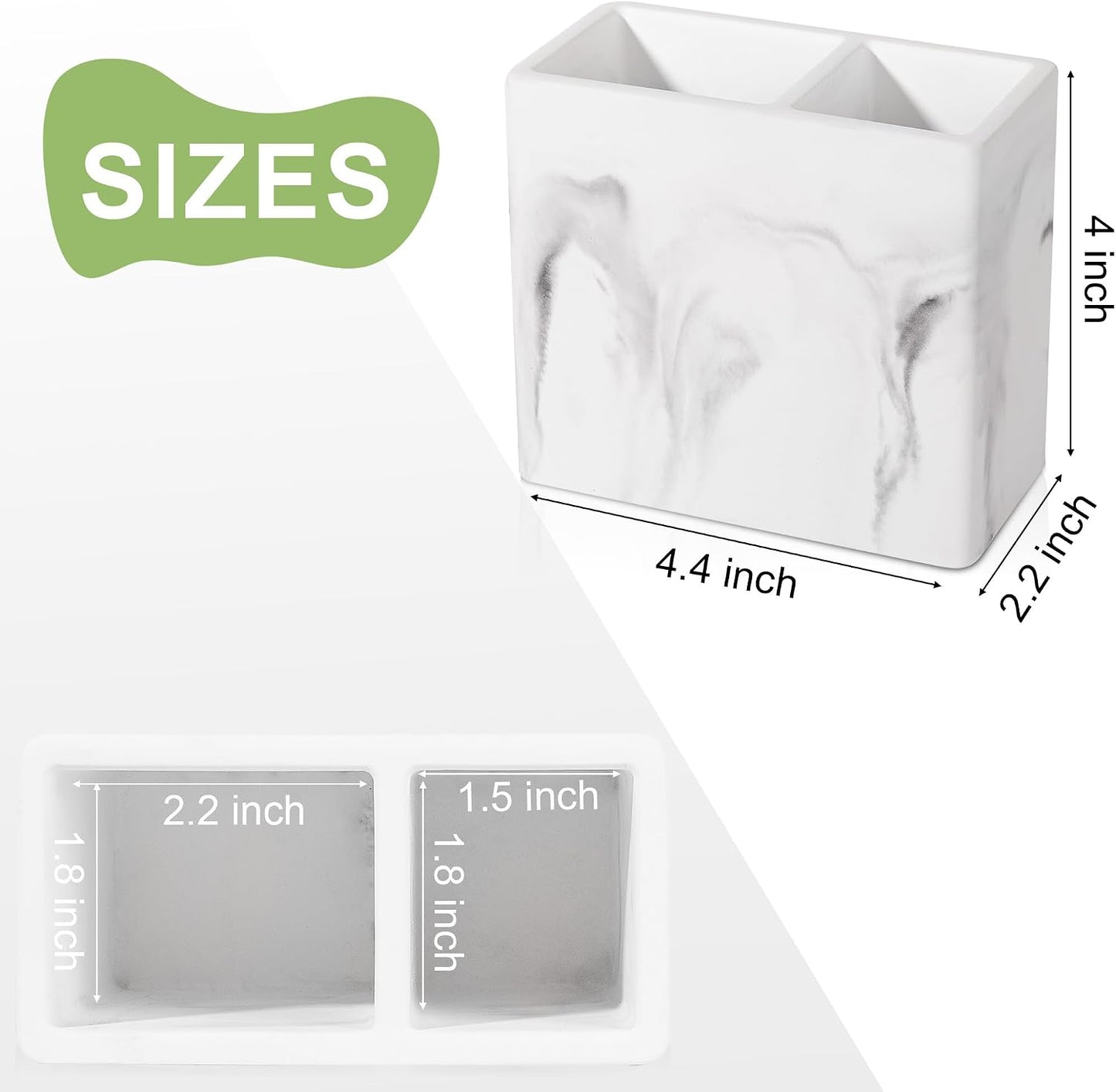 Diatomite Toothbrush Holder Toothpaste Organizer, Marble White | Quick Drying, Non-Slip, 2 Slots Kids Electric Tooth Brush Holder for Bathroom, for Countertop, Shower, Vanity