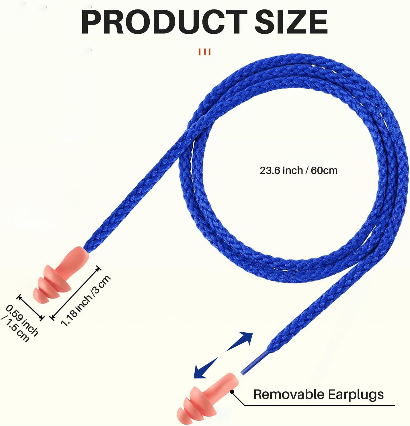 Silicone Corded Ear Plugs, 100 Pairs, SNR 32dB, Orange | Reusable noise reduction earplugs with string. Individually wrapped. For work, construction sites & industrial use.