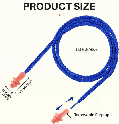 Silicone Corded Ear Plugs, 100 Pairs, SNR 32dB, Orange | Reusable noise reduction earplugs with string. Individually wrapped. For work, construction sites & industrial use.