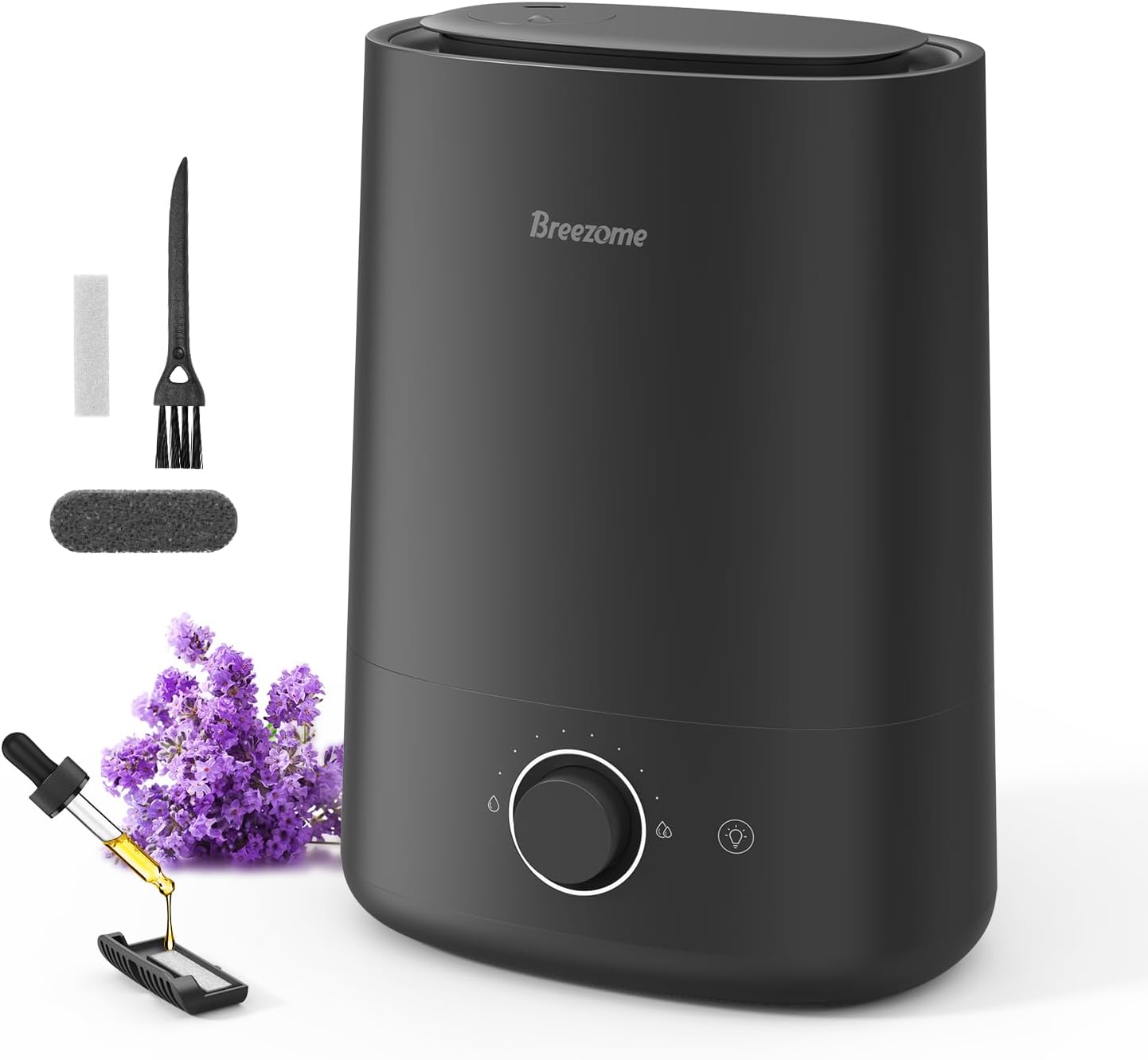 BREEZOME 5L Humidifier for Bedroom 360° Nozzle 50H Runtime Quiet Operation | Ultrasonic Cool Mist, Essential Oil Diffuser,Top-Fill Design,Auto Shut-Off,Coverage for Baby Nursery, Plants& Large Room