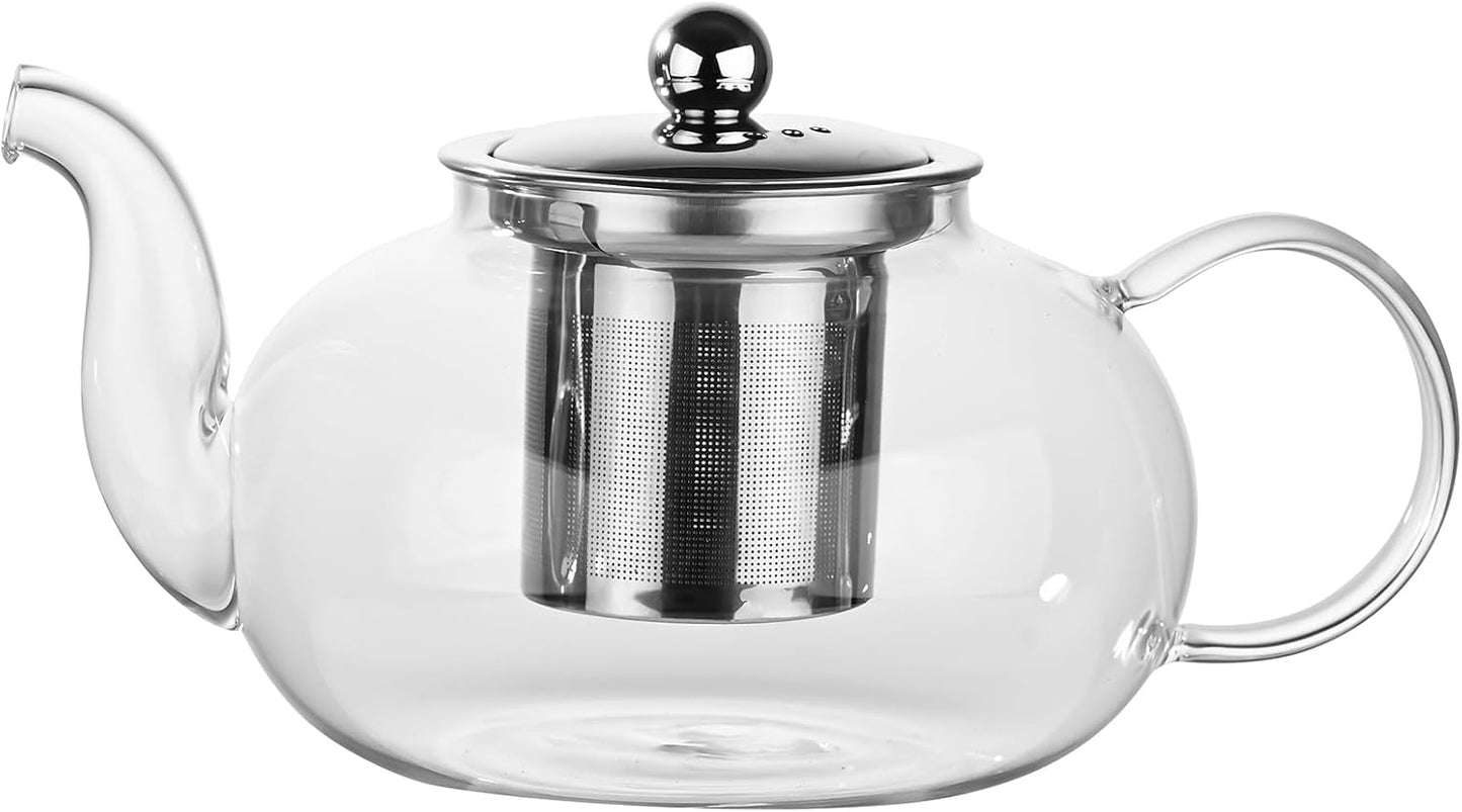 Fox Run Glass Teapot and Infuser, 4 Cup Tea Pot with Smooth Pouring Spout | Easily Brew, Steep & Pour Loose Leaf Tea | 27 Oz Glass Tea Pot With Stainless Steel Infuser Insert | Clear Teapot With Spout