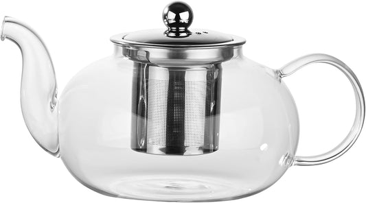 Fox Run Glass Teapot and Infuser, 4 Cup Tea Pot with Smooth Pouring Spout | Easily Brew, Steep & Pour Loose Leaf Tea | 27 Oz Glass Tea Pot With Stainless Steel Infuser Insert | Clear Teapot With Spout