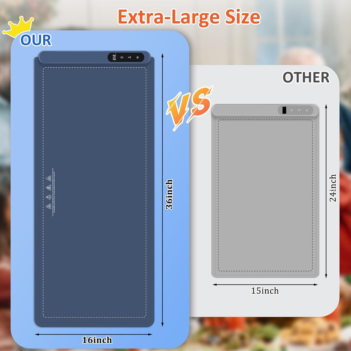 Warming Mat for Food,36"x16" Large Food Warmer Mats for Countertop (Gray)