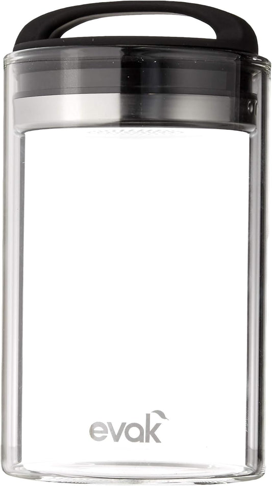 Prepara Evak Fresh Saver Airless Canister, Glass & Stainless, Medium, Soft Touch Black Handle