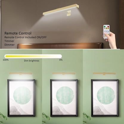 MIOBLUE Rechargeable Picture Lights with Remote,Full Metal Painting Light Display LED Battery Lamp with 3 Lighting Modes, Dimmable Dartboard Light with Timer for Frame Portrait Art