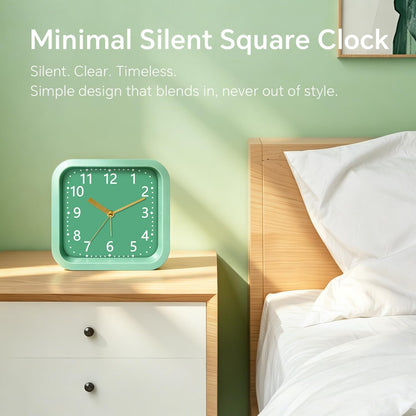 Loud Alarm Clock for Heavy Sleepers, 4.5" Simple Square Analog Alarm Clocks with Silent Movement Battery Operated Easy-to-Read Dial, Plastic Small Desk Clock for Bedroom Teens Seniors, Black